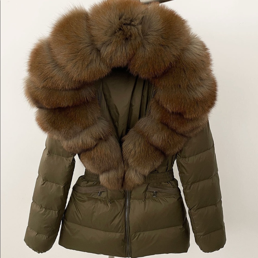 SOLD Women's Hooded Real Fox Fur Collar Short Coat Duck Down Jacket Overcoat